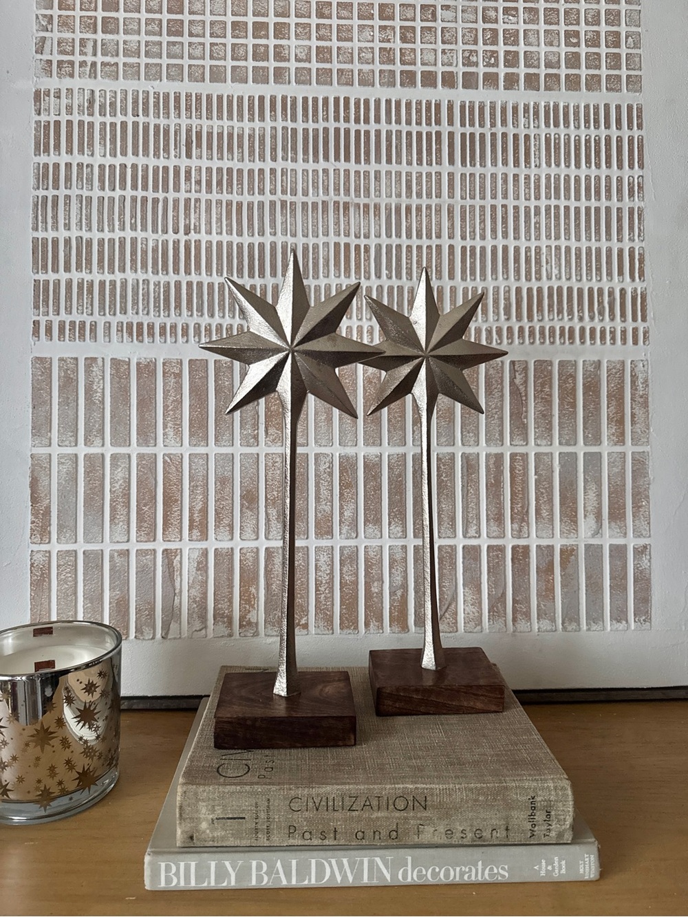 NWT Pair of Metallic Starburst Table Sculptures - Silver